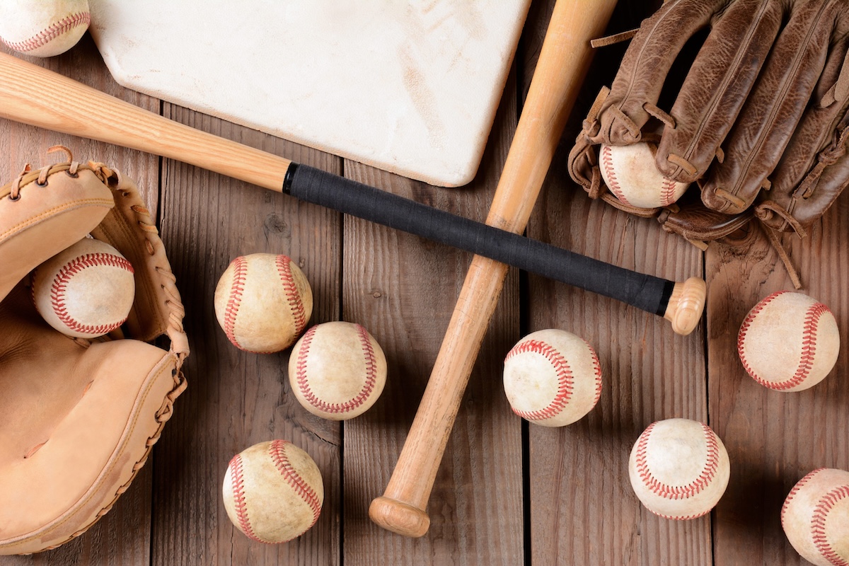 Baseball gear — bats, gloves, baseballs